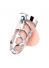 Серебристая металлическая клетка для члена с замком Enslave Cock Cage - BlueLine - купить с доставкой в Красногорске