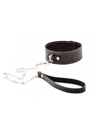 Черный широкий ошейник с красной строчкой и поводком - Crazy Handmade - купить с доставкой в Красногорске