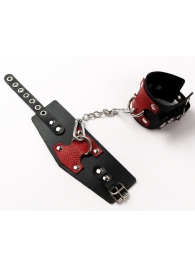 Черные кожаные оковы с красными вставками - Crazy Handmade - купить с доставкой в Красногорске