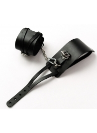 Черные кожаные оковы с креплением в виде веревочек - Crazy Handmade - купить с доставкой в Красногорске