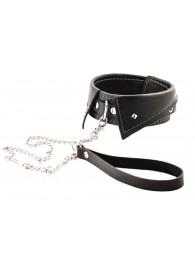 Черный ошейник-воротничок с металлическим поводком - Crazy Handmade - купить с доставкой в Красногорске