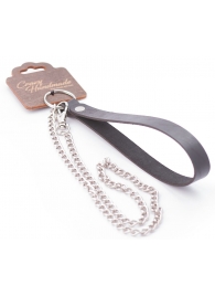 Серебристый металлический поводок с кожаной черной ручкой - 80 см. - Crazy Handmade - купить с доставкой в Красногорске