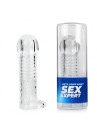 Прозрачная рельефная насадка-реалистик с петлей для мошонки - 13,5 см. - Sex Expert - в Красногорске купить с доставкой