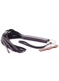 Черная кожаная плеть с удобной ручкой - 50 см. - Crazy Handmade - купить с доставкой в Красногорске