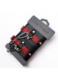 Черно-красные кожаные наручники на металлической сцепке - Crazy Handmade - купить с доставкой в Красногорске
