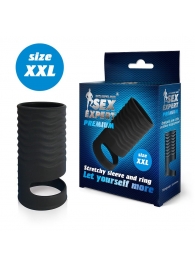 Черная открытая насадка на пенис с кольцом для мошонки XXL-size - 9,4 см. - Sex Expert - в Красногорске купить с доставкой