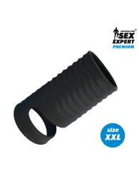 Черная открытая насадка на пенис с кольцом для мошонки XXL-size - 9,4 см. - Sex Expert - в Красногорске купить с доставкой