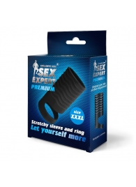 Черная открытая насадка на пенис с кольцом для мошонки XXXL-size - 9,9 см. - Sex Expert - в Красногорске купить с доставкой