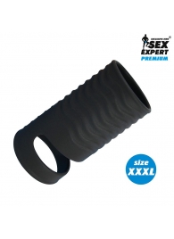 Черная открытая насадка на пенис с кольцом для мошонки XXXL-size - 9,9 см. - Sex Expert - в Красногорске купить с доставкой