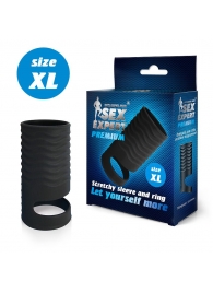 Черная открытая насадка на пенис с кольцом для мошонки XL-size - 8,9 см. - Sex Expert - в Красногорске купить с доставкой