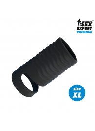 Черная открытая насадка на пенис с кольцом для мошонки XL-size - 8,9 см. - Sex Expert - в Красногорске купить с доставкой