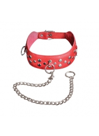 Красный кожаный ошейник с карабином и поводком - Sitabella - купить с доставкой в Красногорске