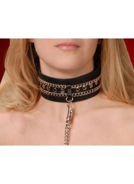 Чёрный ошейник с цепочками и поводком - Sitabella - купить с доставкой в Красногорске