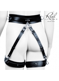 Черный кожаный пояс с гартерами - L-XL - Notabu - купить с доставкой в Красногорске