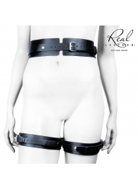 Черный кожаный пояс с гартерами - L-XL - Notabu - купить с доставкой в Красногорске