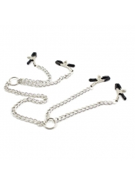 Серебристые зажимы для сосков и половых губ на тонкой цепочке - Notabu - купить с доставкой в Красногорске