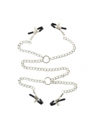 Серебристые зажимы для сосков и половых губ на тонкой цепочке - Notabu - купить с доставкой в Красногорске