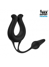 Черная вибронасадка Sex Expert с анальной втулкой - Sex Expert - в Красногорске купить с доставкой