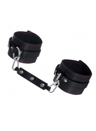 Черные кожаные однослойные оковы с контрастной строчкой - Pecado - купить с доставкой в Красногорске