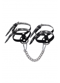 Черные однослойные кожаные оковы из двух ремешков - Pecado - купить с доставкой в Красногорске