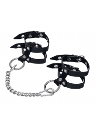 Черные однослойные кожаные оковы из двух ремешков - Pecado - купить с доставкой в Красногорске