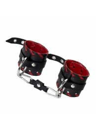 Черно-красные наручники из натуральной кожи - Pecado - купить с доставкой в Красногорске