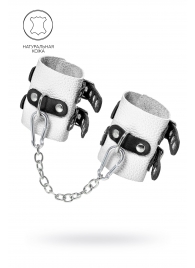 Бело-черные наручники с двумя ремешками и люверсами - Pecado - купить с доставкой в Красногорске