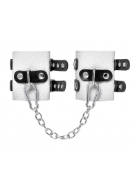 Бело-черные наручники с двумя ремешками и люверсами - Pecado - купить с доставкой в Красногорске