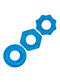 Комплект из трех голубых колец для эрекции 3-Pack Nuts   Bolts Stretch Cock Ring Set - BlueLine - в Красногорске купить с доставкой