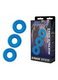 Комплект из трех голубых колец для эрекции 3-Pack Ultra-Stim Stretch Cock Rings - BlueLine - в Красногорске купить с доставкой