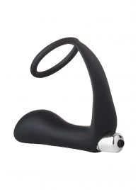 Черное эрекционное кольцо с вибропробкой Vibrating Anal Plug With Cockring - Dream Toys - в Красногорске купить с доставкой