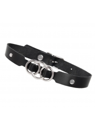 Черный кожаный ошейник со связанными кольцами - Pecado - купить с доставкой в Красногорске