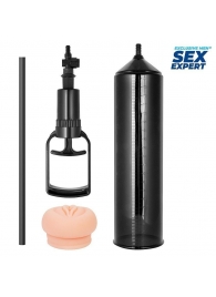 Черная вакуумная помпа с реалистичной вставкой - Sex Expert - в Красногорске купить с доставкой