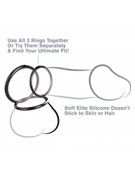 Набор из трех черных эрекционных колец Silicone 3-Ring Stamina Set - Pipedream - в Красногорске купить с доставкой