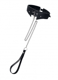 Черный кожаный ошейник-воротник с поводком - Pecado - купить с доставкой в Красногорске