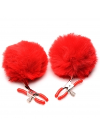 Красные зажимы на соски с помпонами Pom Pom - XR Brands - купить с доставкой в Красногорске