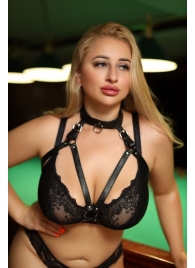 Черная кожаная сбруя с ошейником plus size из нежной кожи - БДСМ Арсенал - купить с доставкой в Красногорске