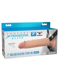 Телесный полый страпон на черных ремнях Hollow Silicone Strap-on - 17,8 см. - Pipedream - купить с доставкой в Красногорске