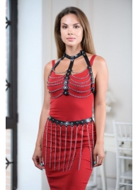 Черно-серебристая портупея-юбка plus size с цепочками - БДСМ Арсенал - купить с доставкой в Красногорске