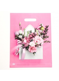 Розовый пакет с цветочным принтом и вырубной ручкой (40х31 см) - Сима-Ленд - купить с доставкой в Красногорске