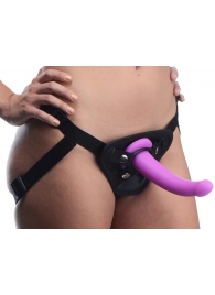 Лиловый поясной страпон Navigator Silicone G-Spot Dildo with Harness - 17,8 см. - XR Brands - купить с доставкой в Красногорске