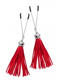 Зажимы на соски «Вилки» с красными кисточками из замши - Pecado - купить с доставкой в Красногорске