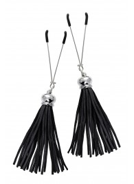 Зажимы на соски «Вилки» с черными кисточками из замши - Pecado - купить с доставкой в Красногорске