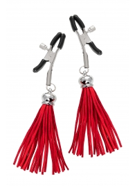 Зажимы на соски «Прищепки» с красными кисточками из замши - Pecado - купить с доставкой в Красногорске