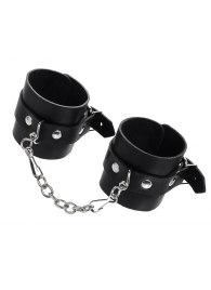 Черные однослойные наручники из натуральной кожи с цепочкой - Pecado - купить с доставкой в Красногорске