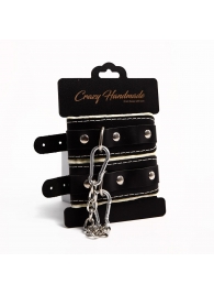 Черные скругленные наручники с мягкой бежевой подкладкой - Crazy Handmade - купить с доставкой в Красногорске