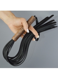 Черная кожаная плеть с деревянной рукоятью - 58 см. - Sitabella - купить с доставкой в Красногорске