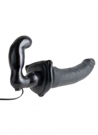 Черный страпон с вагинальной пробкой Deluxe Vibrating Penetrix Strap-On - 19 см. - Pipedream - купить с доставкой в Красногорске