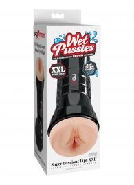 Телесный мастурбатор-вагина в черной колбе Super Luscious Lips XXL - Pipedream - в Красногорске купить с доставкой