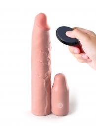 Телесная вибронасадка на член 3  Vibrating Mega X-tension with Remote - 22,9 см. - Pipedream - в Красногорске купить с доставкой